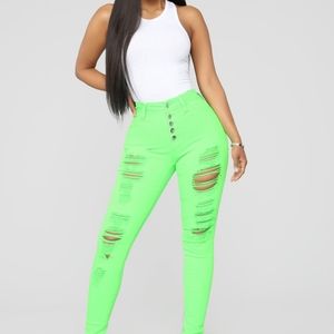 Distressed Skinny Jeans - Neon Green